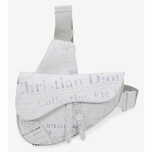 Dior x Daniel Arsham Newspaper Print Saddle White Logo Crossbody Fanny Bum Bag
